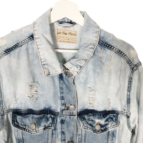 Free People Medium Destroyed Long and Lean Trucker Jacket Oversize OB1305529 - Picture 5 of 12